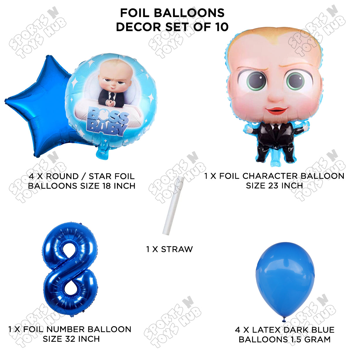 B_o_s_s B@by Pack Of 10 Foil Balloon Set