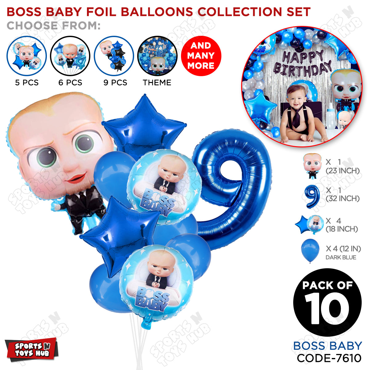 B_o_s_s B@by Pack Of 10 Foil Balloon Set