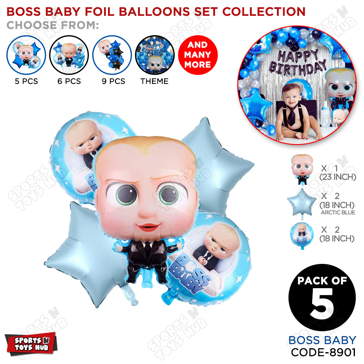 B_o_s_s B@by Pack Of 5 Foil Balloon Set