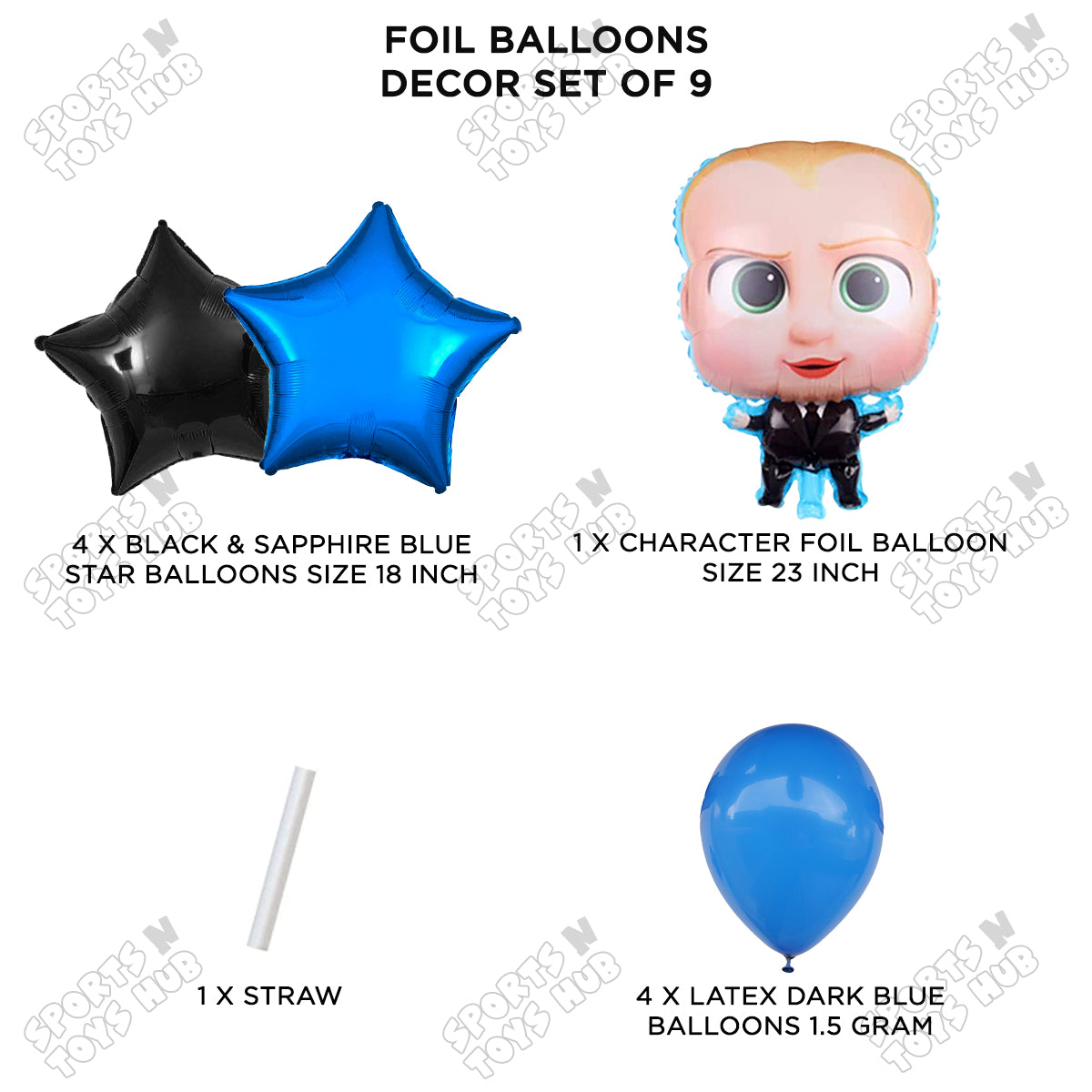 B_o_s_s B@by Pack Of 9 Foil Balloon Set