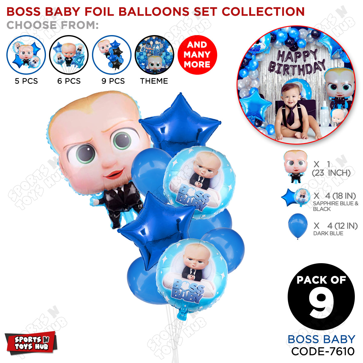B_o_s_s B@by Pack Of 9 Foil Balloon Set