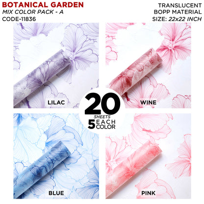 Botanical Garden Floral Wrapping Paper Sheet –  Mix Color 20 Sheet Pack - Translucent Flower Wrapping Bouquet Sheets