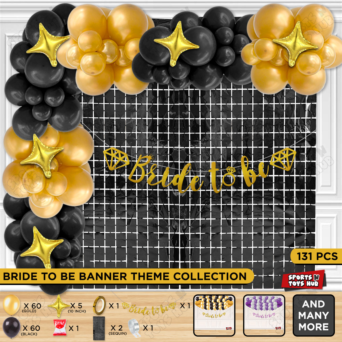Bride To Be Cursive Banner Theme Collection - Gold & Black
