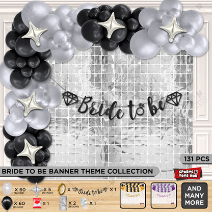 Bride To Be Cursive Banner Theme Collection - Black & Silver