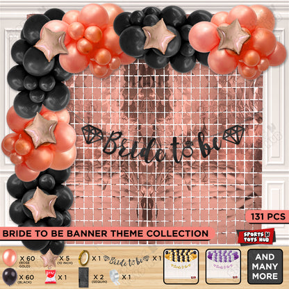 Bride To Be Cursive Banner Theme Collection - Black & Rose Gold