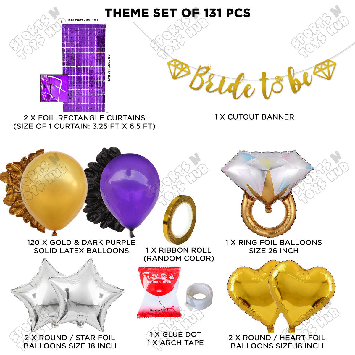 Bride To Be Cursive Banner Theme Collection - Purple & Gold