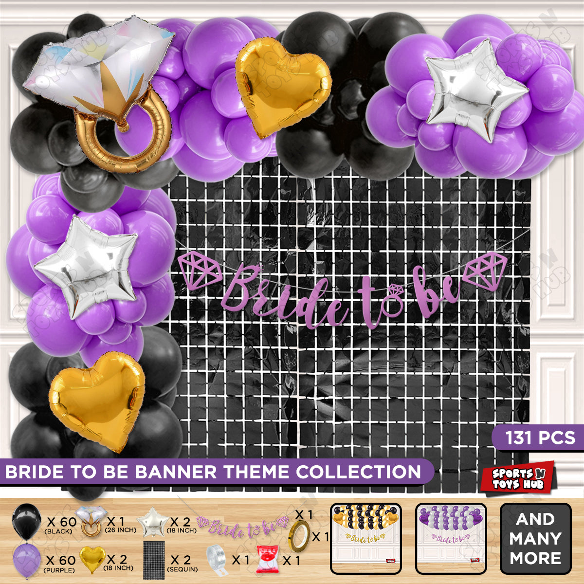 Bride To Be Cursive Banner Theme Collection - Purple & Black