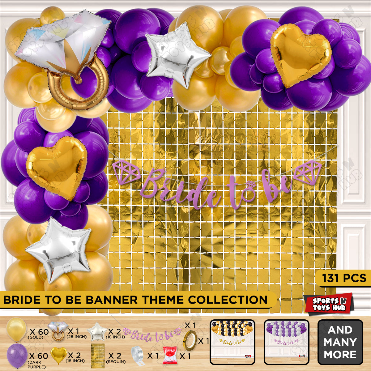 Bride To Be Cursive Banner Theme Collection - Gold & Purple