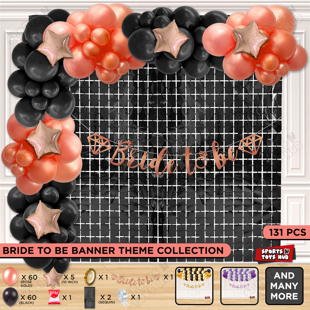 Bride To Be Cursive Banner Theme Collection - Rose Gold & Black