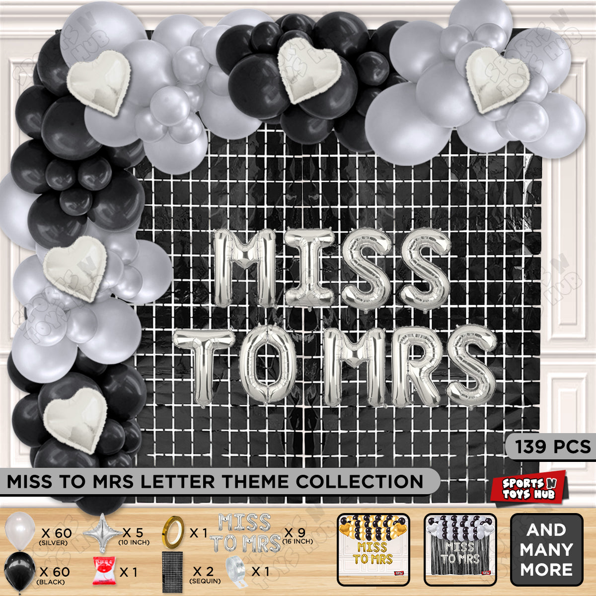Miss To Mrs Foil Letters Theme Collection - Silver & Black