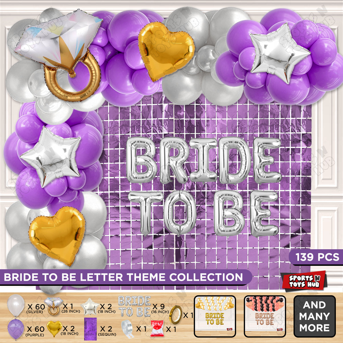 Bride To Be Foil Letters Theme Collection - Silver & Purple