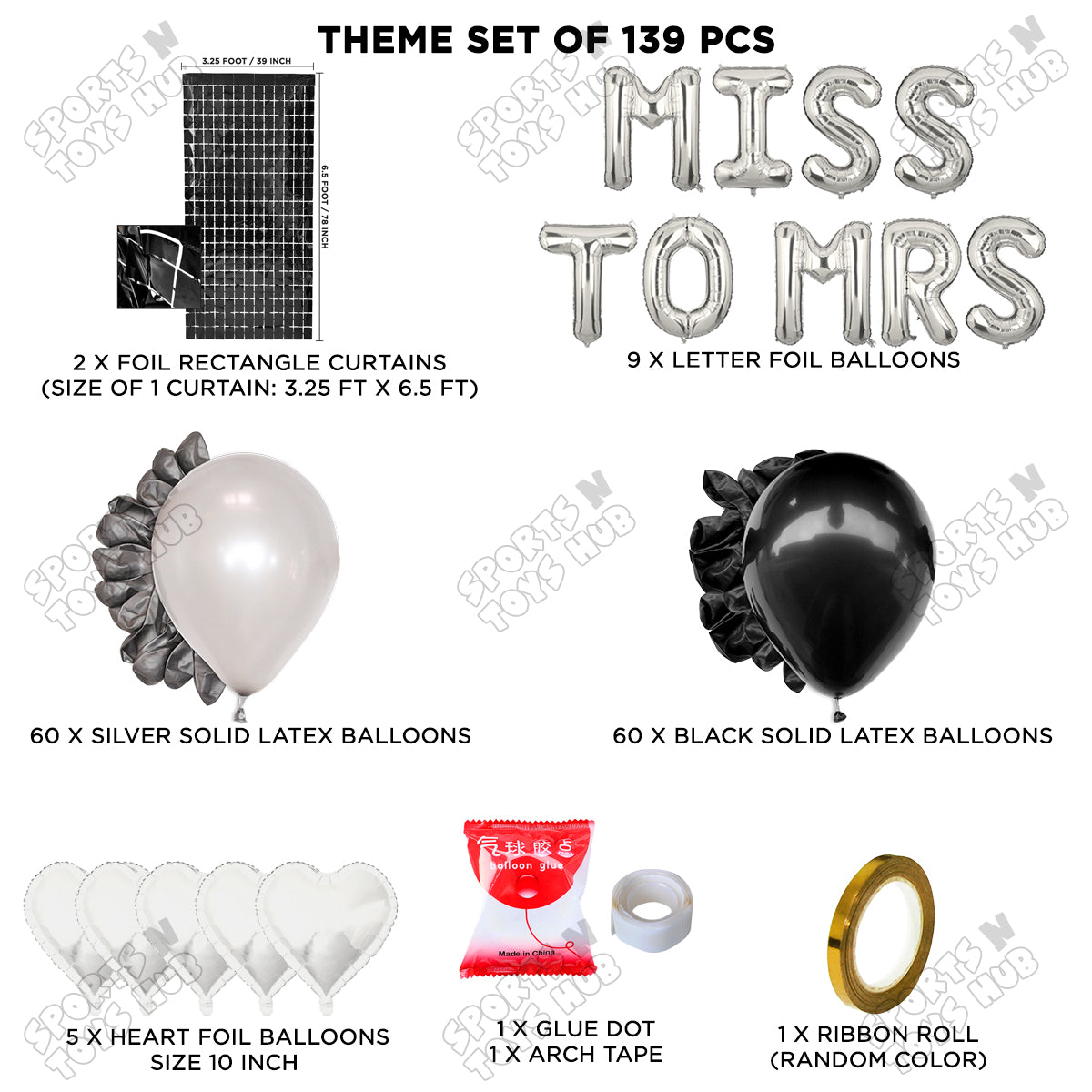Miss To Mrs Foil Letters Theme Collection - Silver & Black