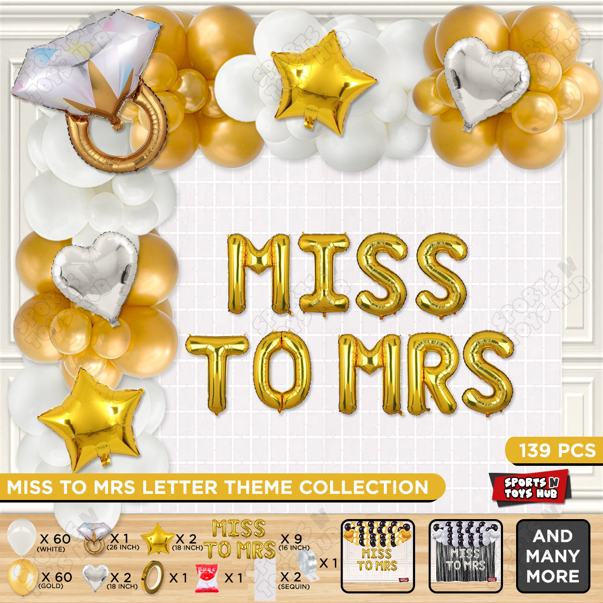 Miss To Mrs Foil Letters Theme Collection - Gold & White