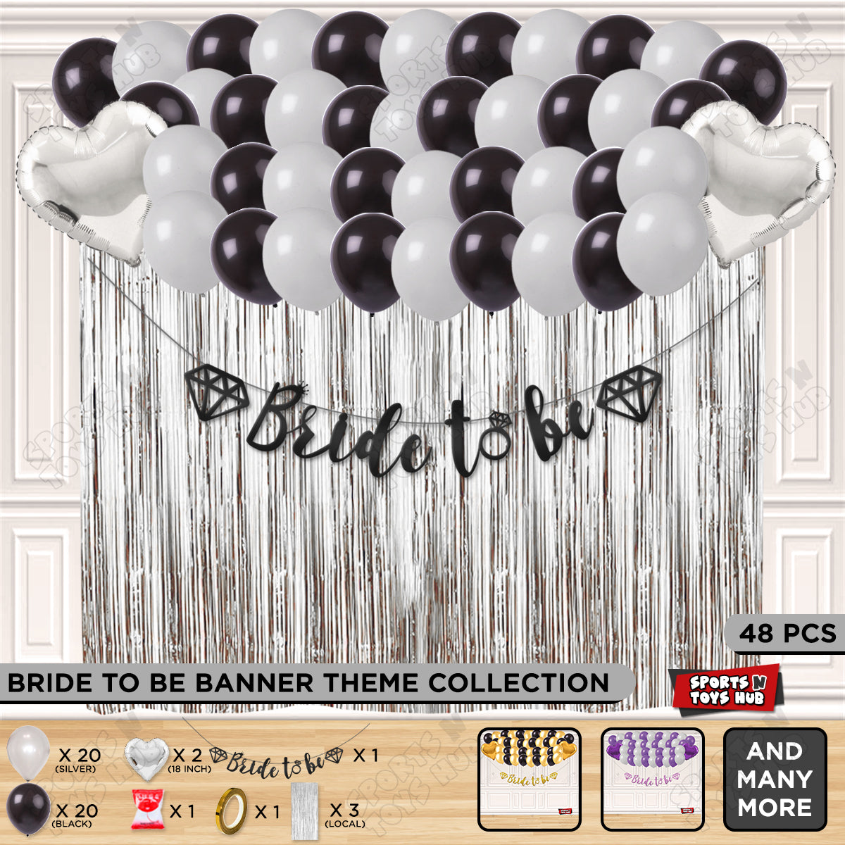 Bride To Be Cursive Banner Theme Collection - Black & Silver