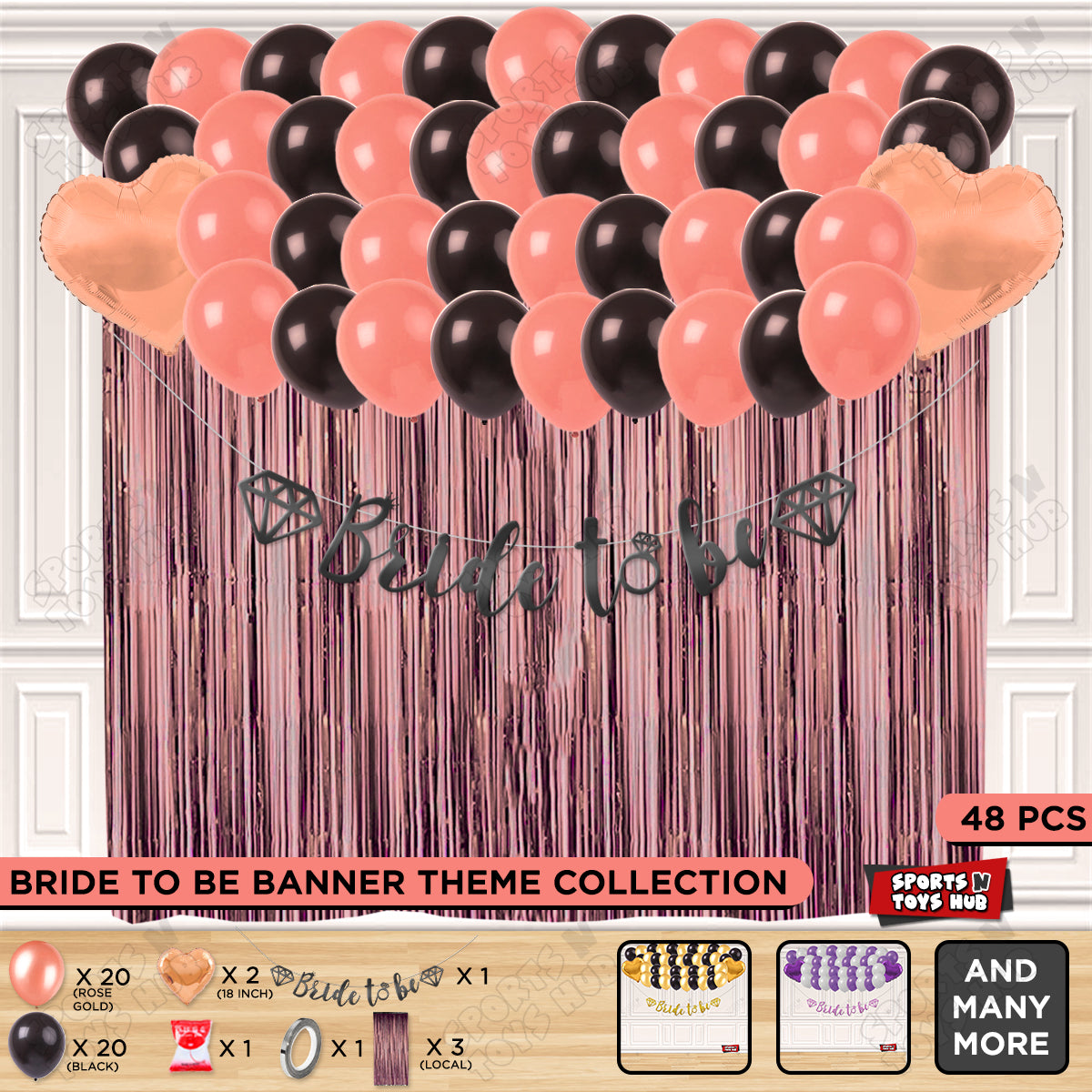 Bride To Be Cursive Banner Theme Collection - Black & Rose Gold
