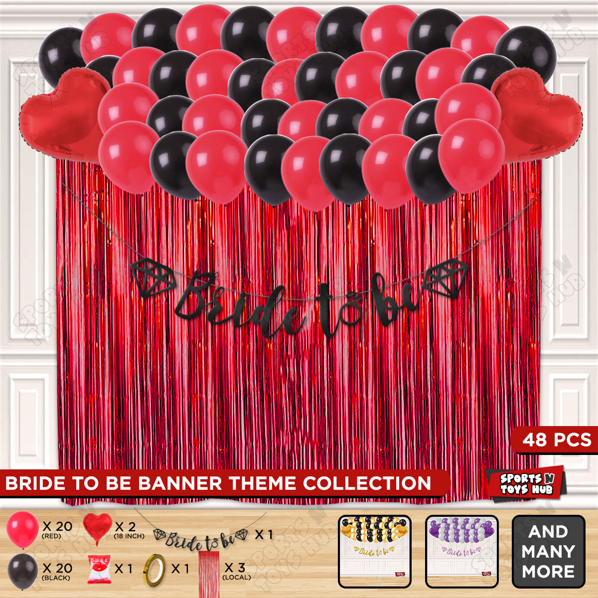 Bride To Be Cursive Banner Theme Collection - Black & Red