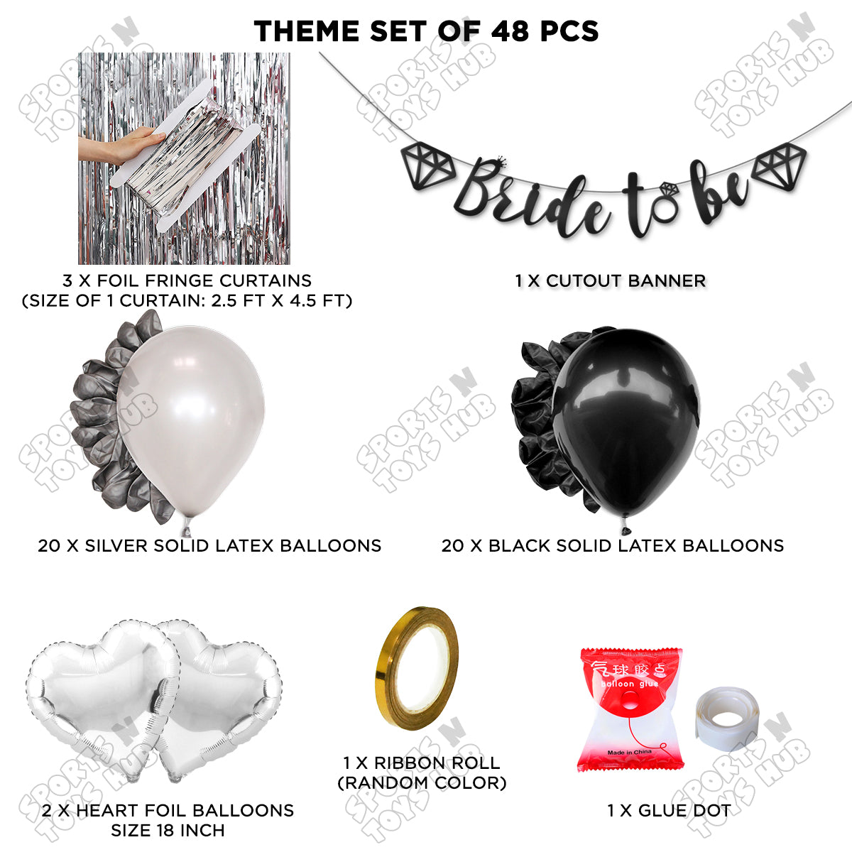 Bride To Be Cursive Banner Theme Collection - Black & Silver