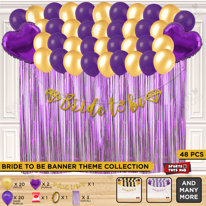 Bride To Be Cursive Banner Theme Collection - Purple & Gold