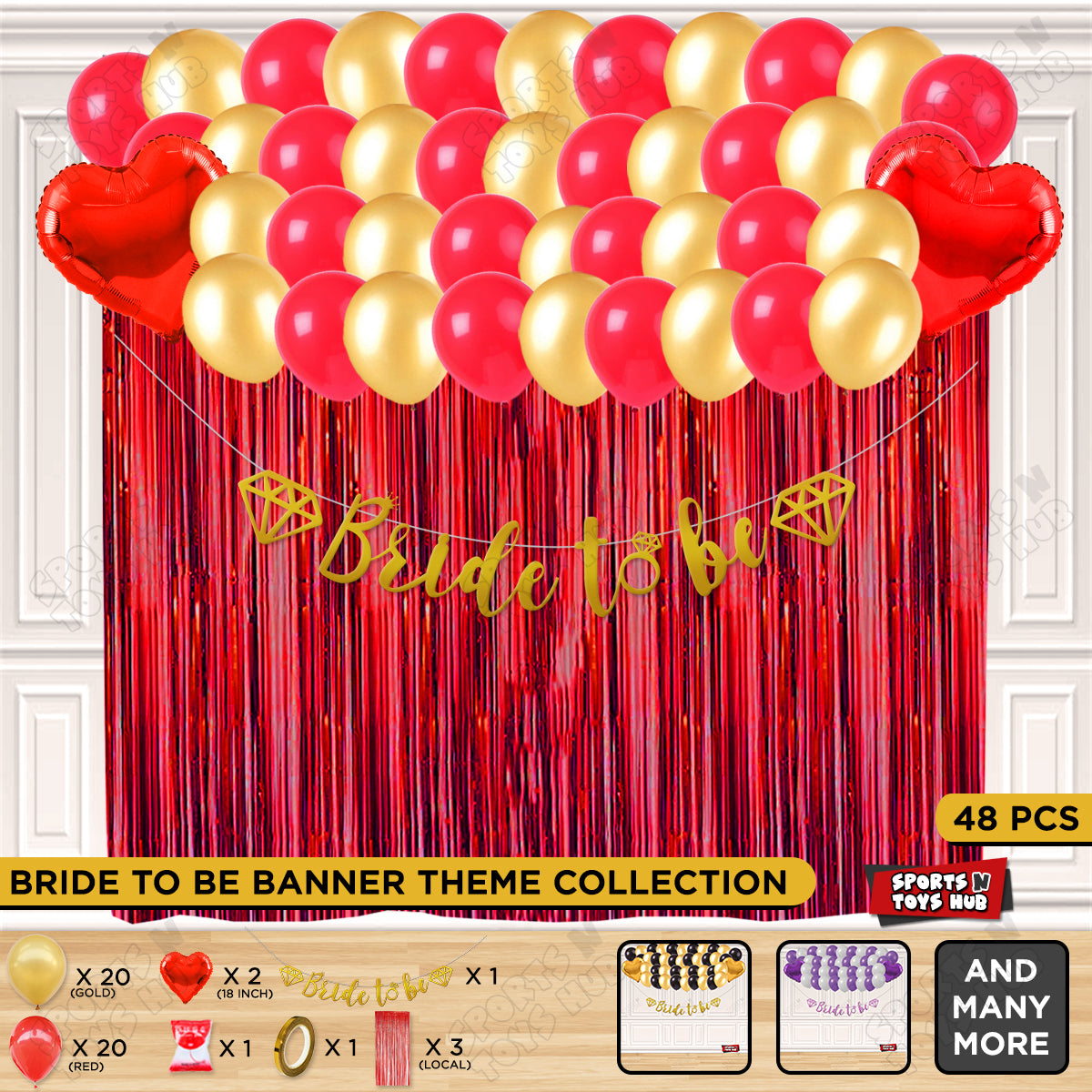 Bride To Be Cursive Banner Theme Collection - Gold & Red