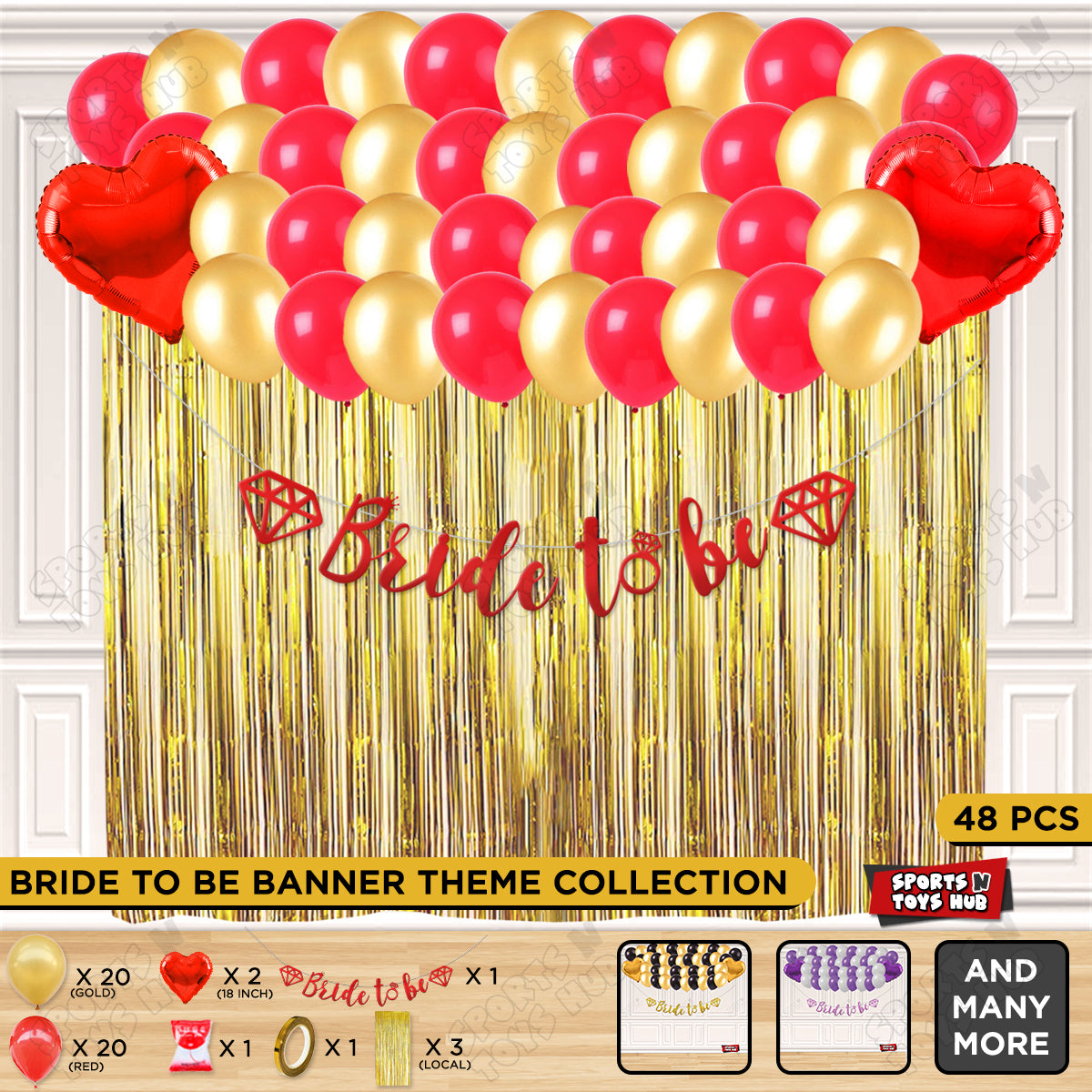 Bride To Be Cursive Banner Theme Collection - Red & Gold