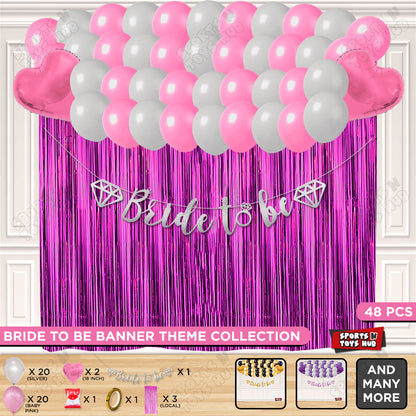 Bride To Be Cursive Banner Theme Collection - Silver & Pink