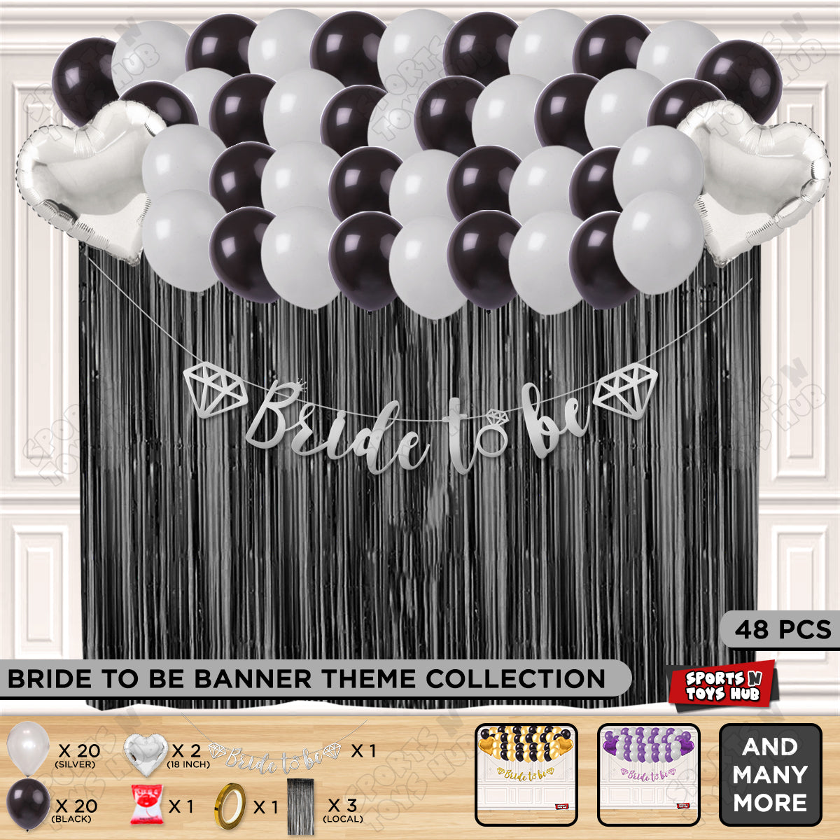 Bride To Be Cursive Banner Theme Collection - Silver & Black