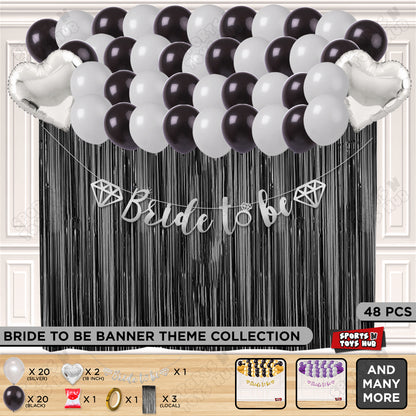 Bride To Be Cursive Banner Theme Collection - Silver & Black