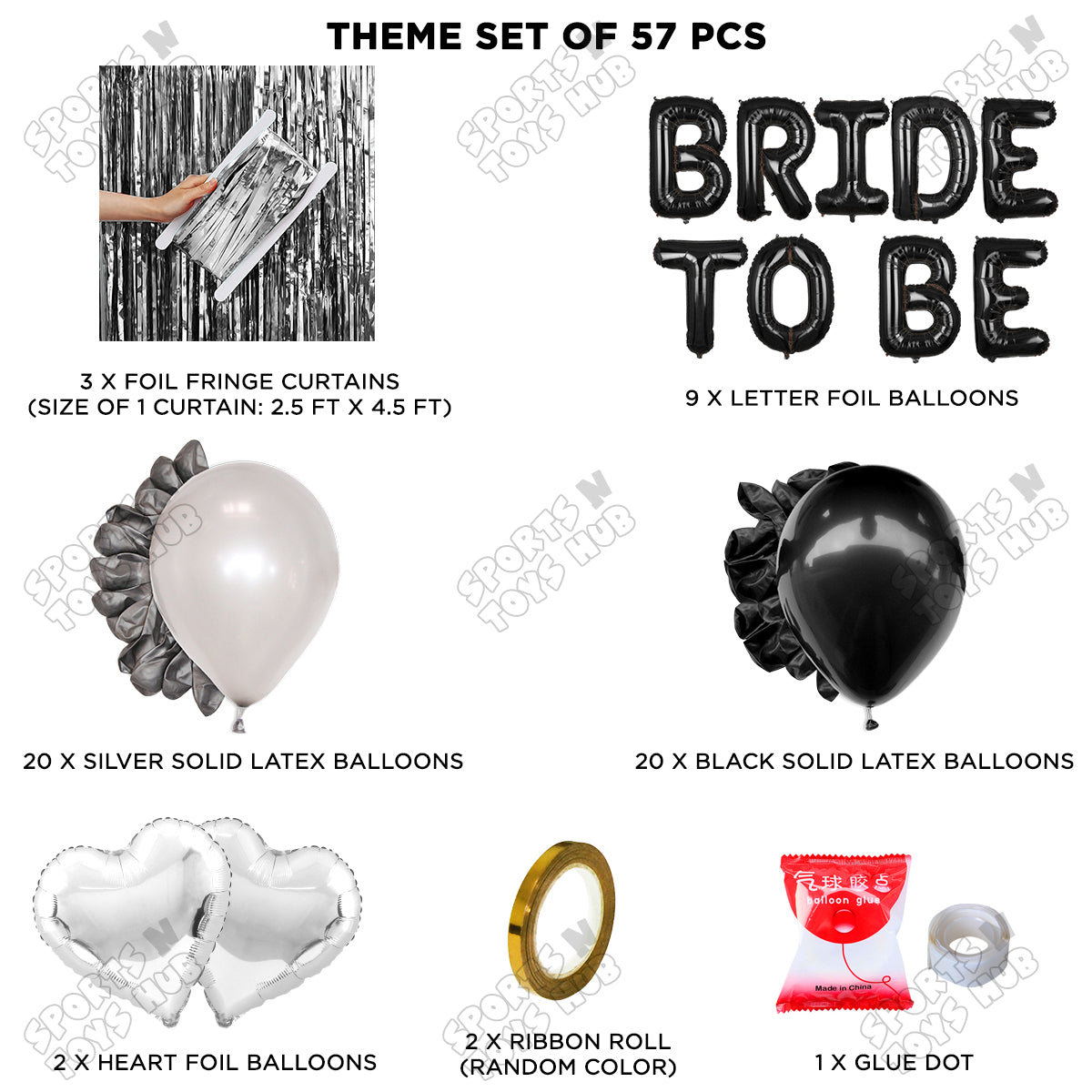 Bride To Be Foil Black Color Letters Theme Collection - Black & Silver