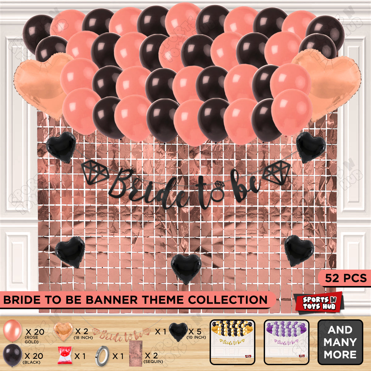 Bride To Be Cursive Banner Theme Collection - Black & Rose Gold