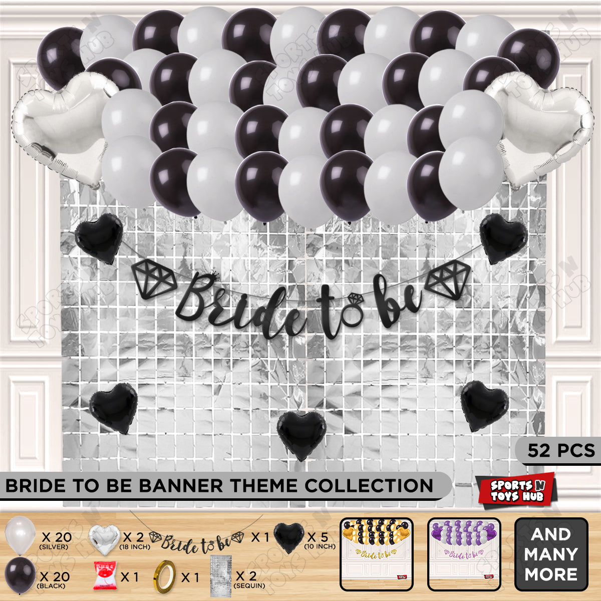 Bride To Be Cursive Banner Theme Collection - Black & Silver