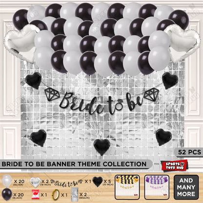 Bride To Be Cursive Banner Theme Collection - Black & Silver