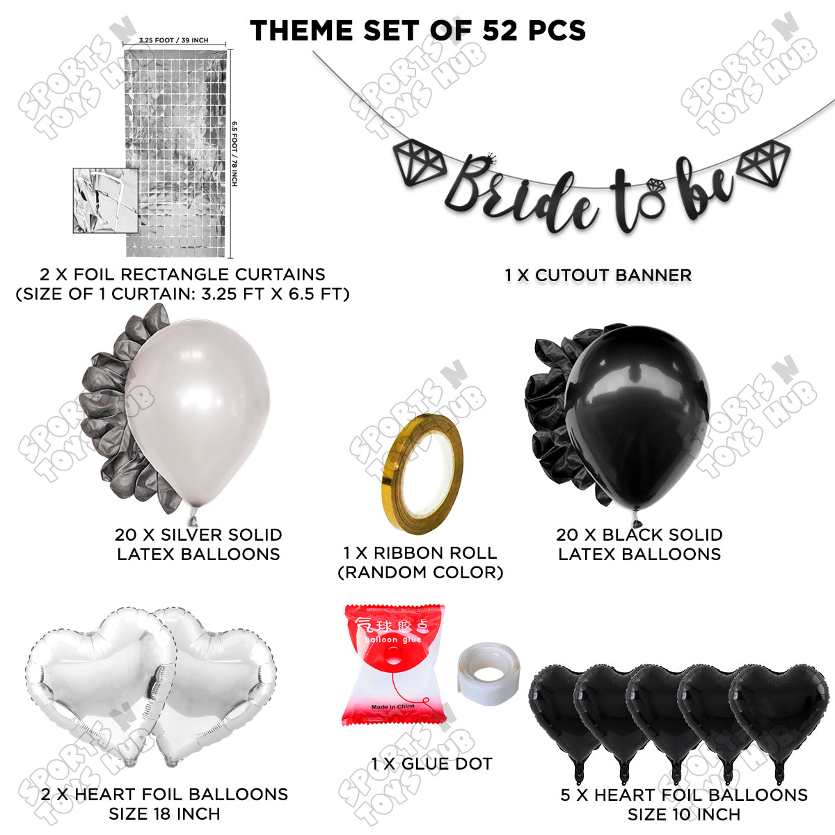 Bride To Be Cursive Banner Theme Collection - Black & Silver