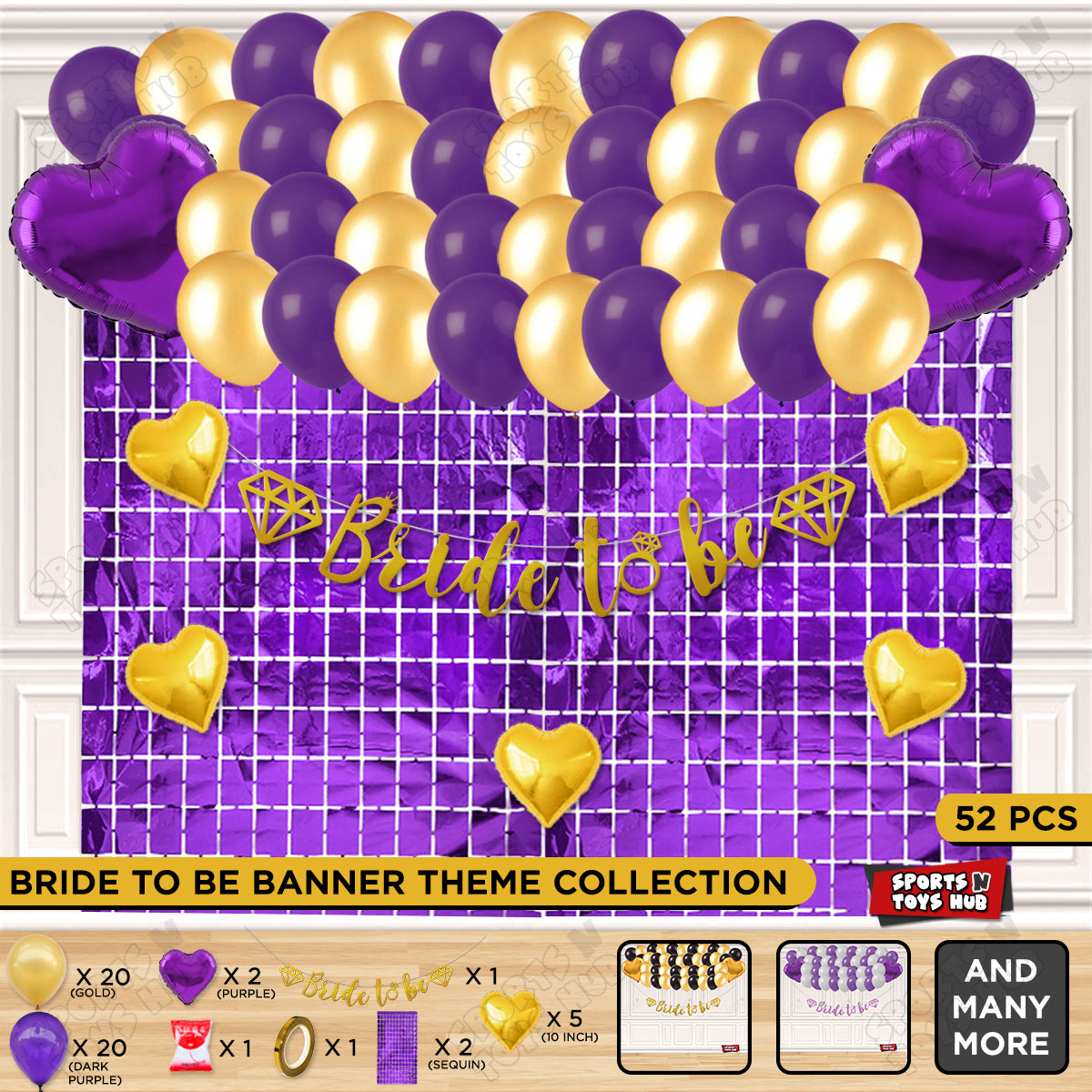 Bride To Be Cursive Banner Theme Collection - Purple & Gold