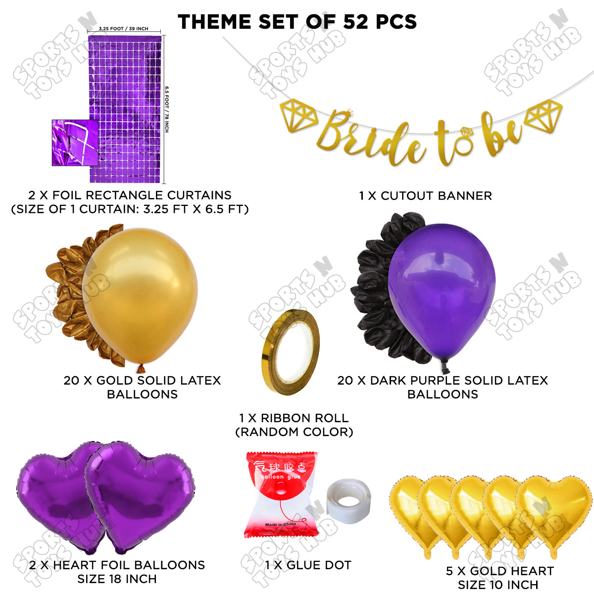 Bride To Be Cursive Banner Theme Collection - Purple & Gold