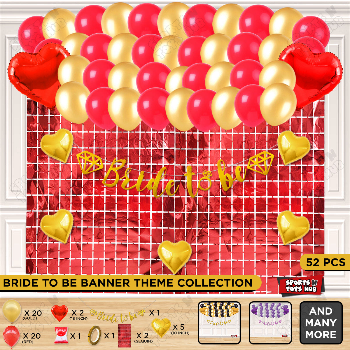 Bride To Be Cursive Banner Theme Collection - Gold & Red