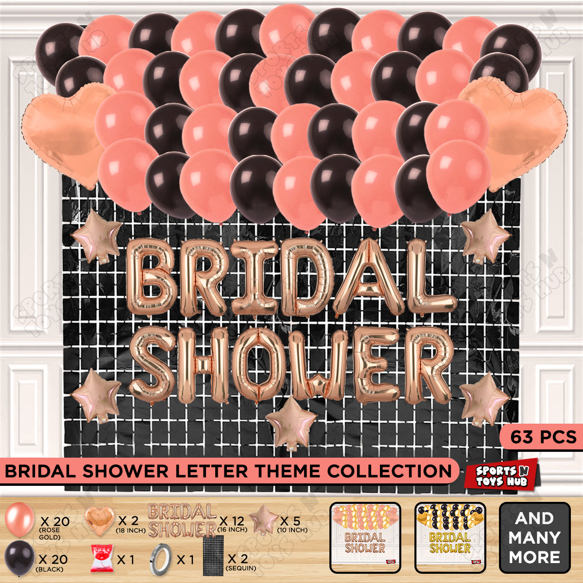 Bridal Shower Foil Letters Theme Collection - Rose Gold & Black
