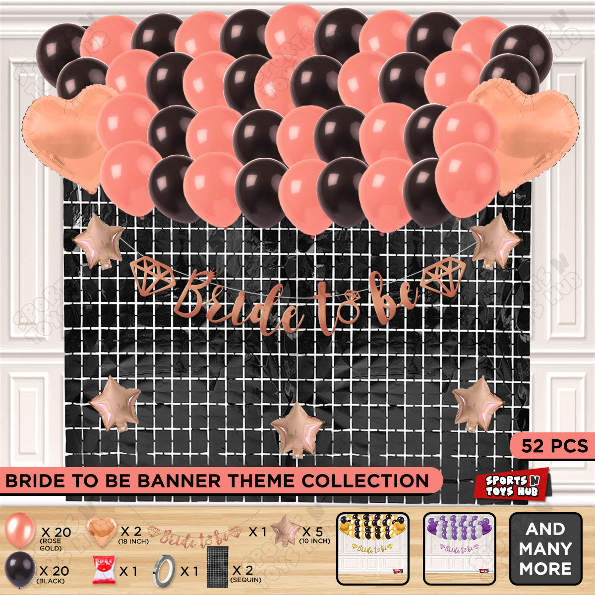 Bride To Be Cursive Banner Theme Collection - Rose Gold & Black