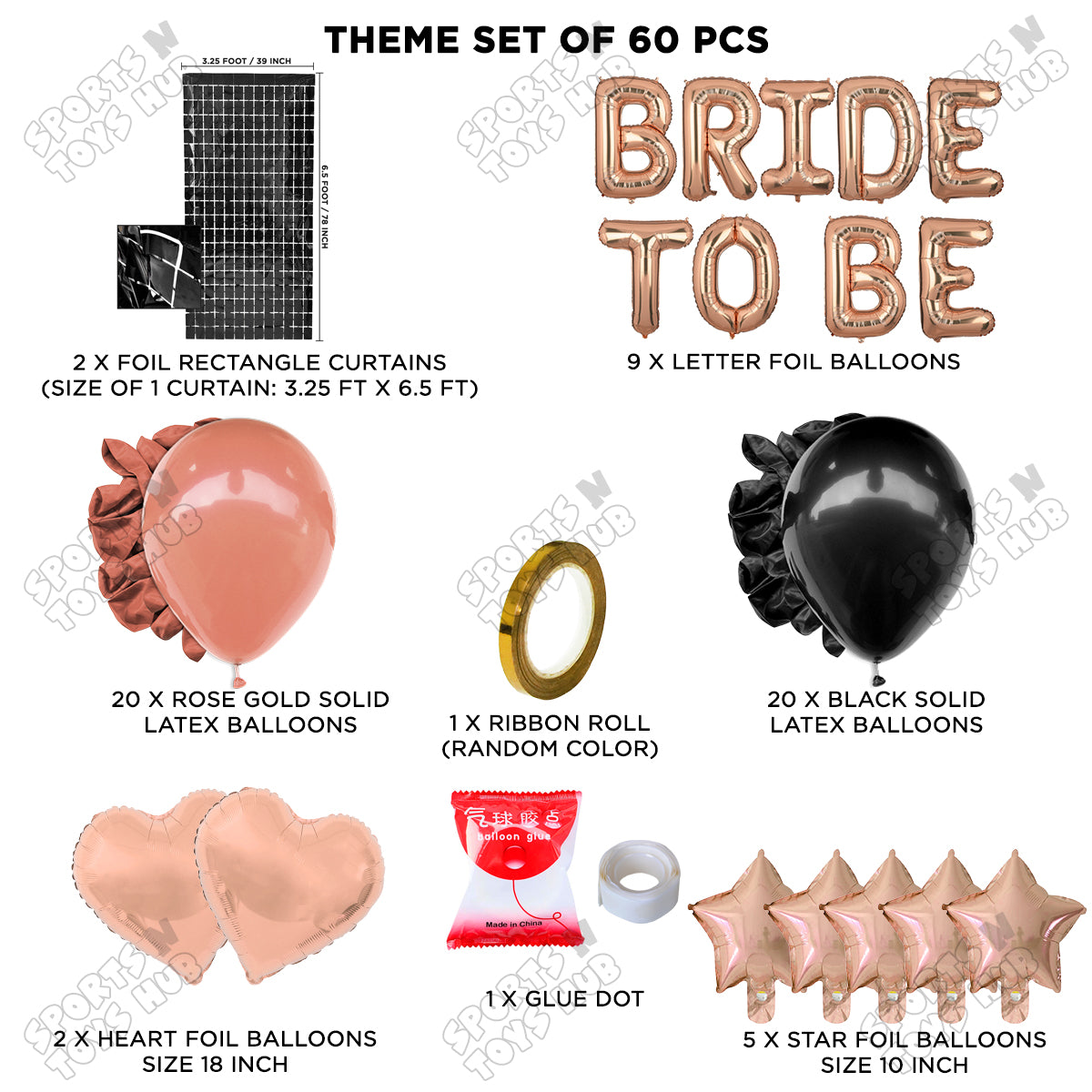 Bride To Be Foil Letters Theme Collection - Black & Rose Gold