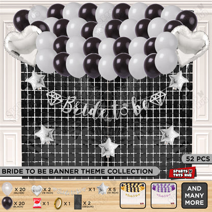 Bride To Be Cursive Banner Theme Collection - Silver & Black