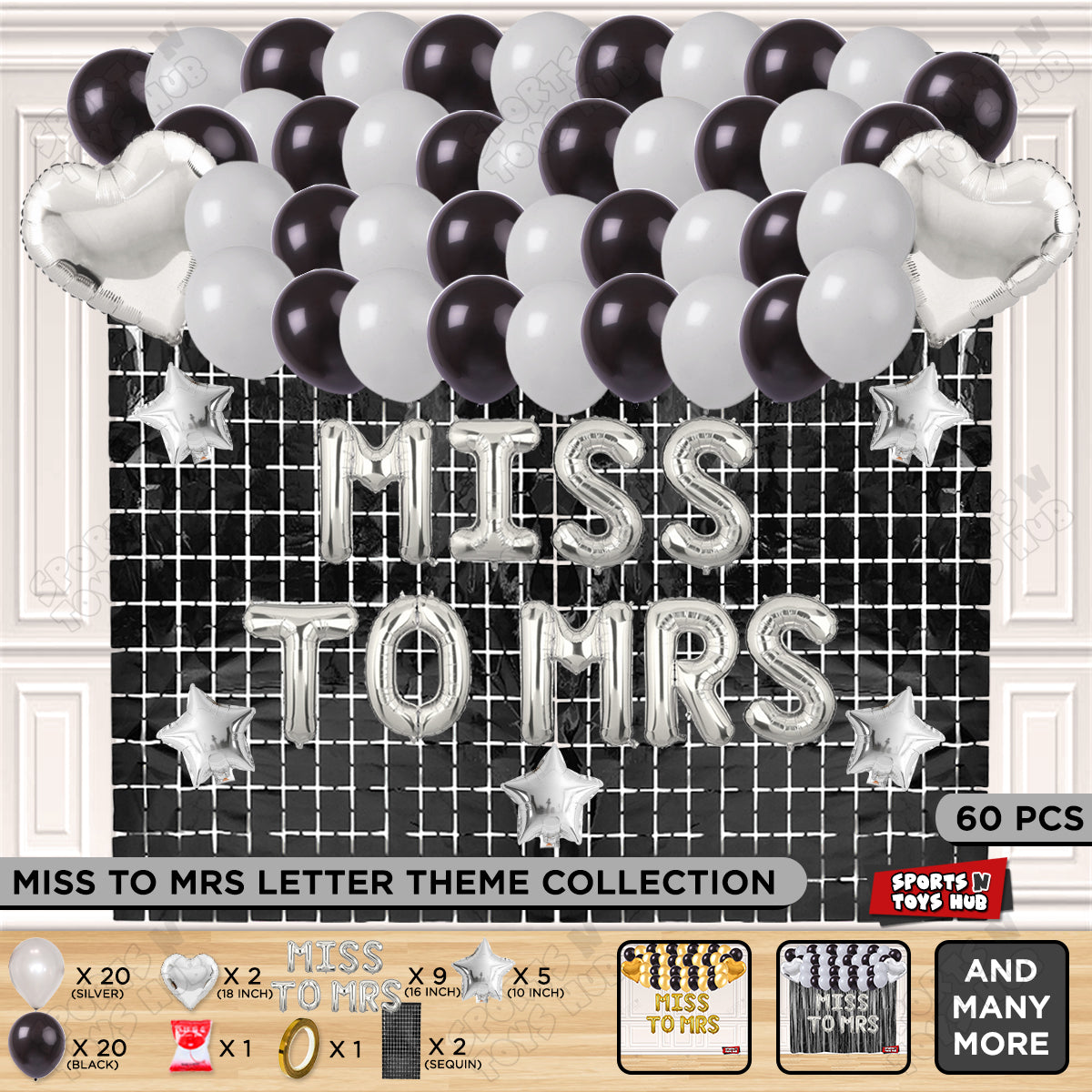 Miss To Mrs Foil Letters Theme Collection - Silver & Black