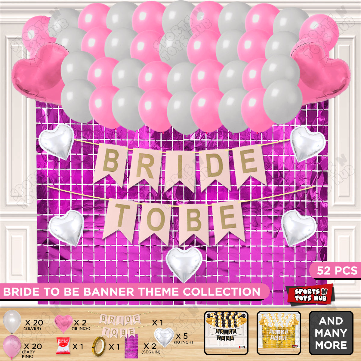 Bride To Be Card Banner Theme Collection - Silver & Pink