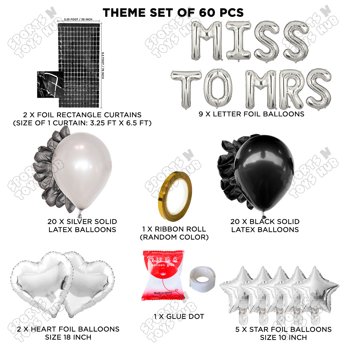 Miss To Mrs Foil Letters Theme Collection - Silver & Black