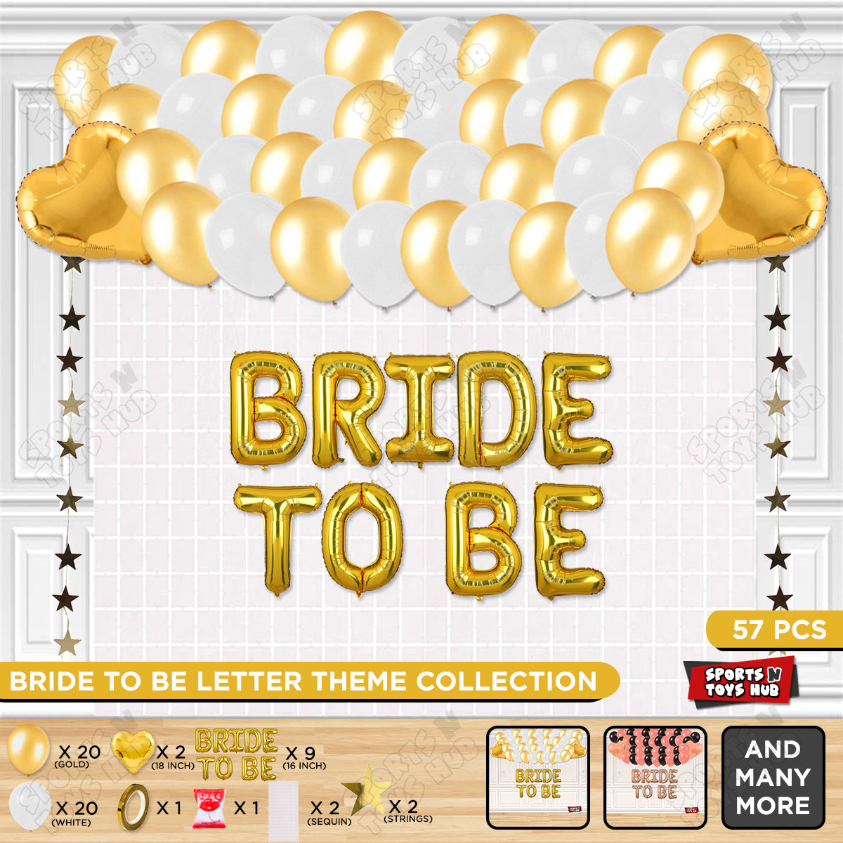 Bride To Be Foil Letters Theme Collection - White & Gold