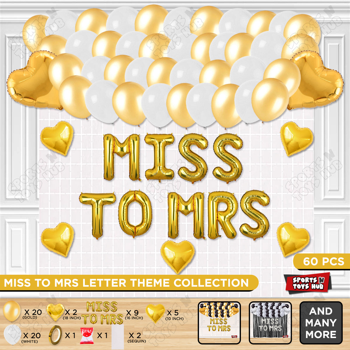 Miss To Mrs Foil Letters Theme Collection - Gold & White