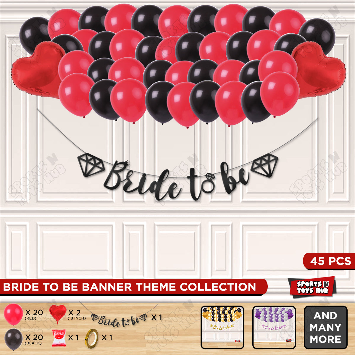 Bride To Be Cursive Banner Theme Collection - Black & Red