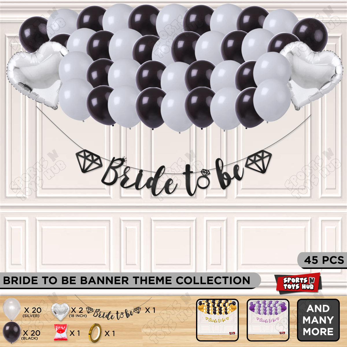Bride To Be Cursive Banner Theme Collection - Black & Silver