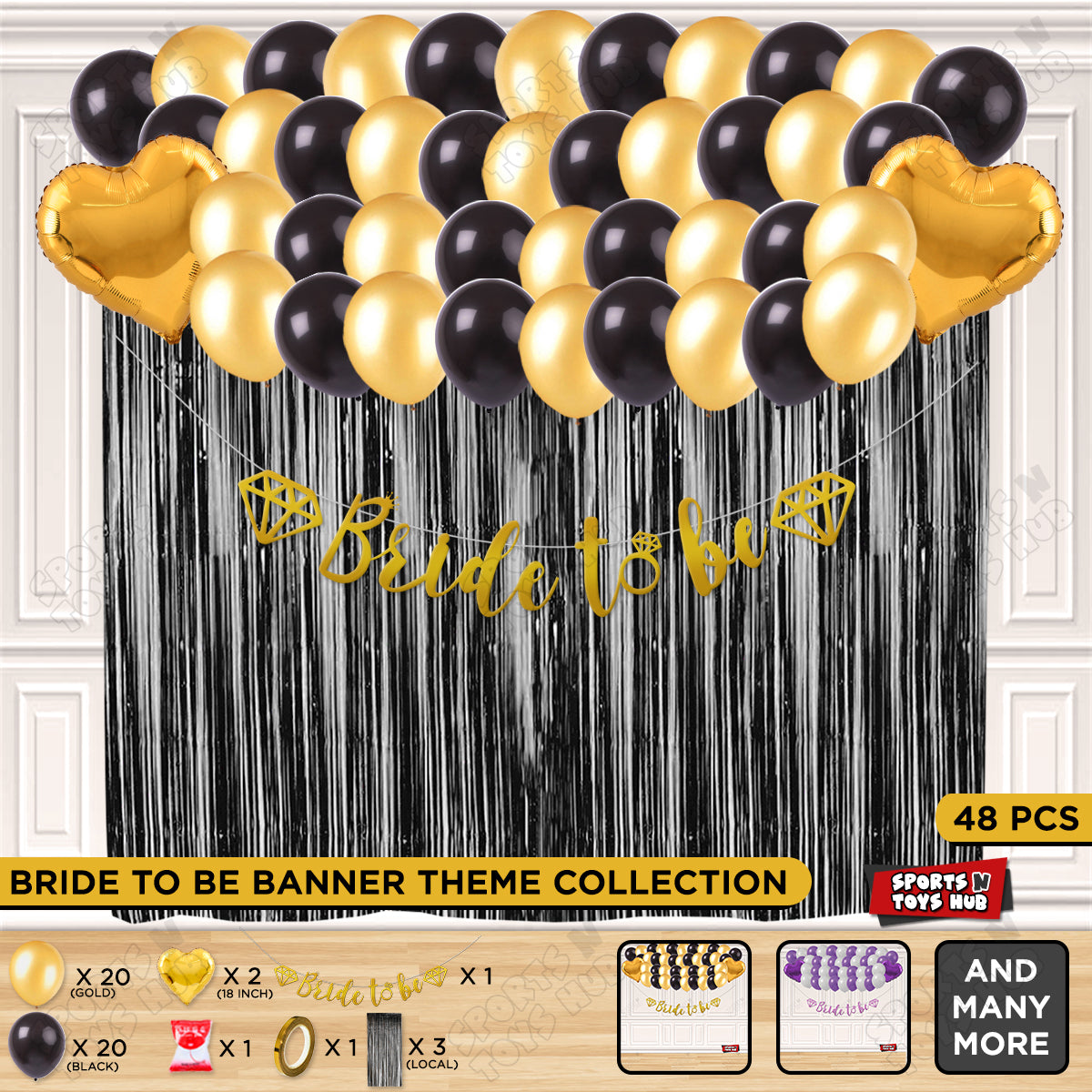 Bride To Be Cursive Banner Theme Collection - Gold & Black