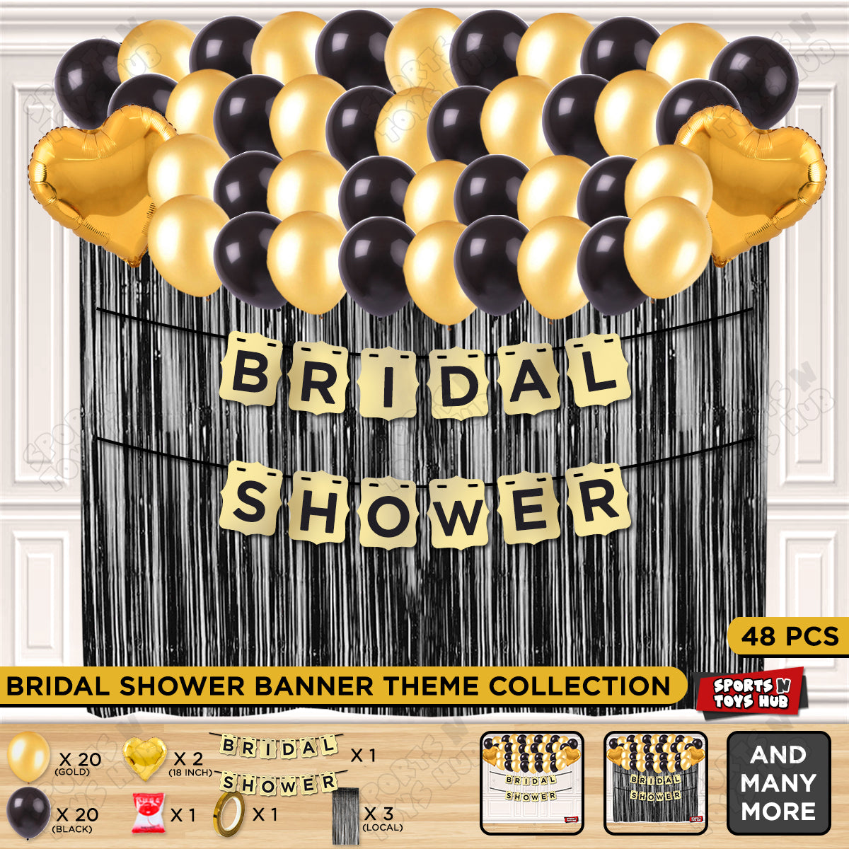 Bridal Shower Shiny Gold Card Banner Theme Collection
