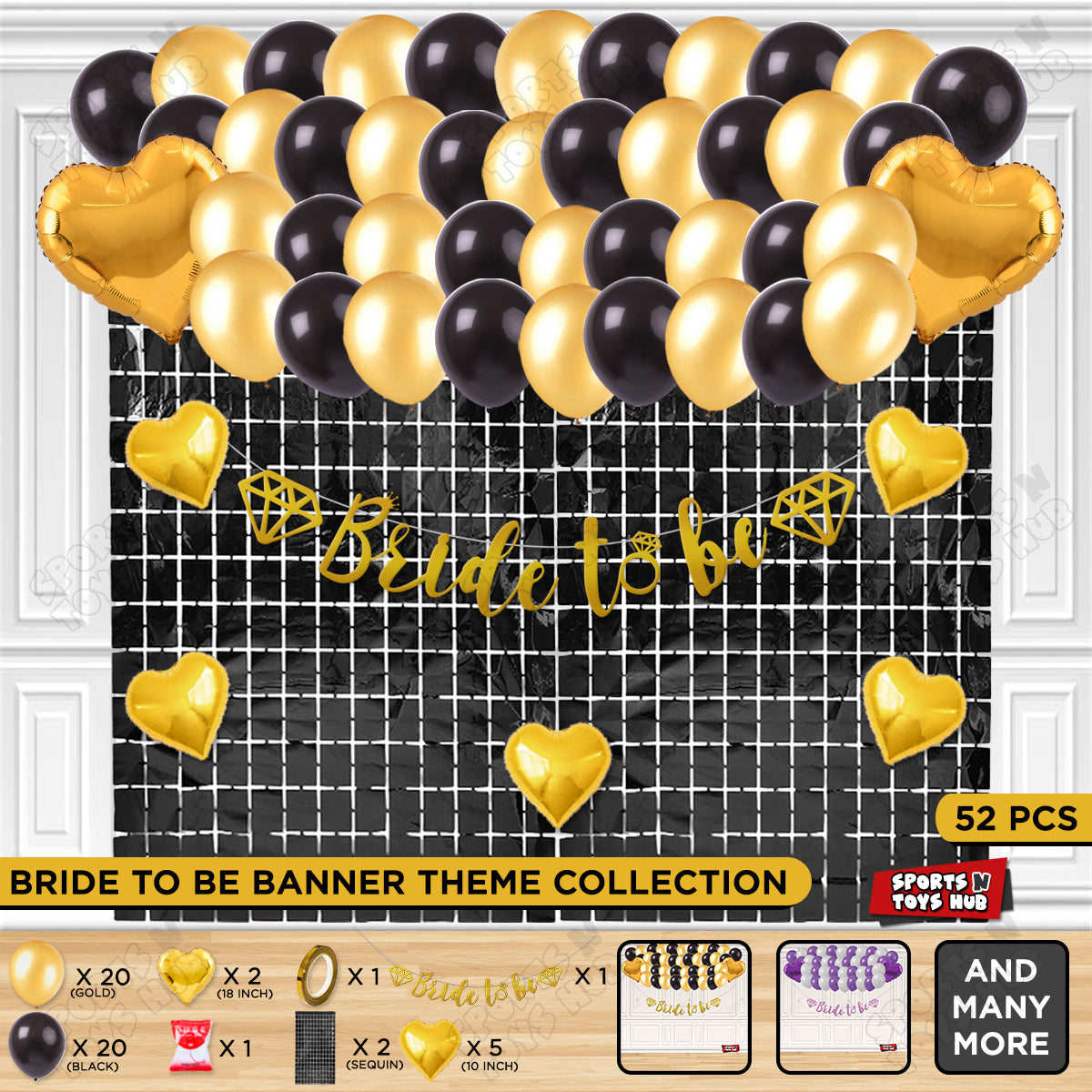 Bride To Be Cursive Banner Theme Collection - Gold & Black
