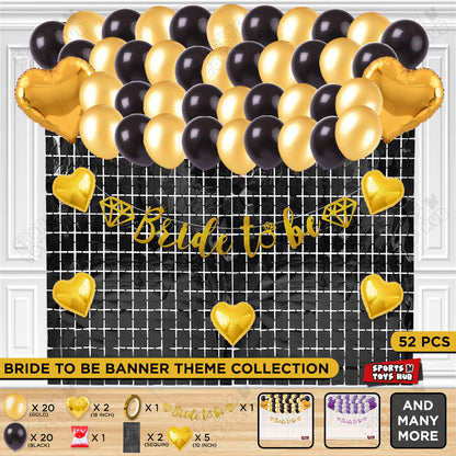 Bride To Be Cursive Banner Theme Collection - Gold & Black